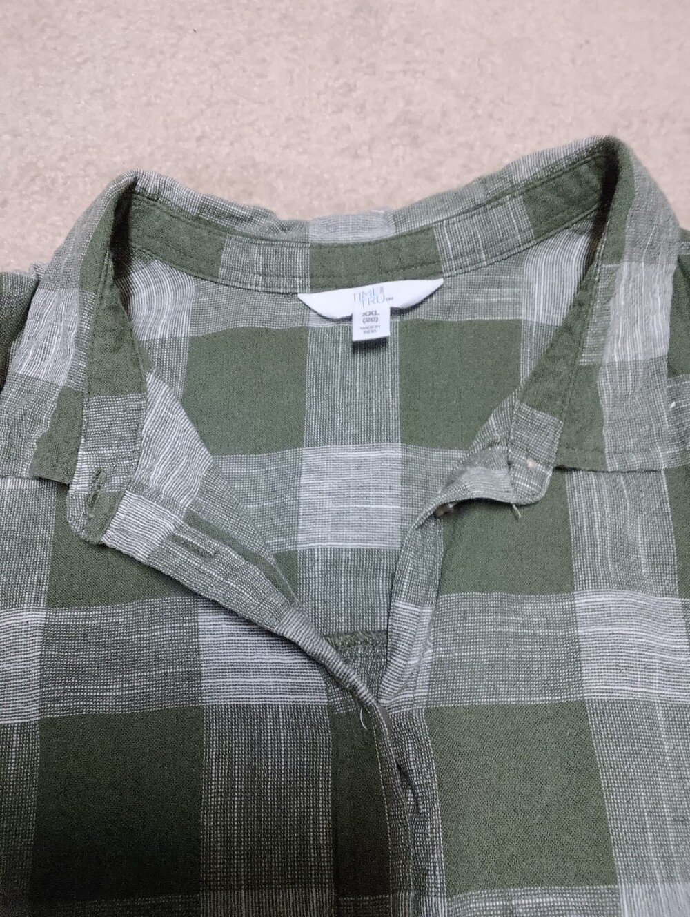 Army Green Plaid Cap Sleeve Button Up Front Xxl